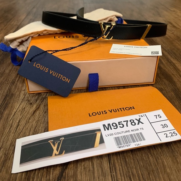 NEW Louis Vuitton elegant black evening belt LV INITIALES 20MM couture NOIR 75. - Picture 3 of 8